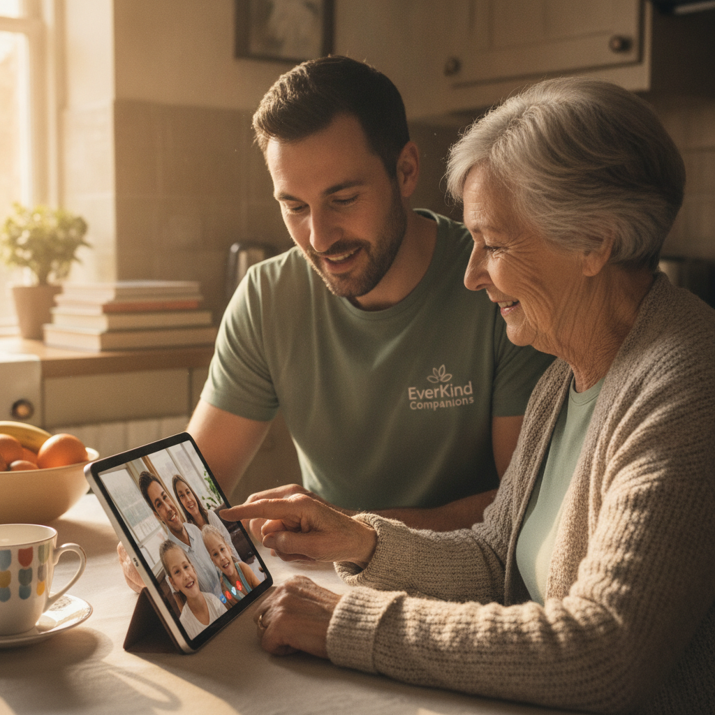 Caregiver helping with video call